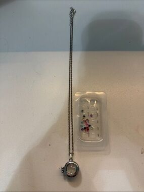 Silver Locket Pendant Necklace with birth Stones to go inside